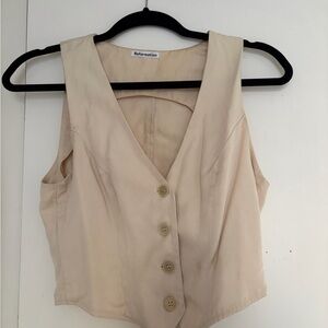 Reformation Beige Sleeveless Button-Up Blouse